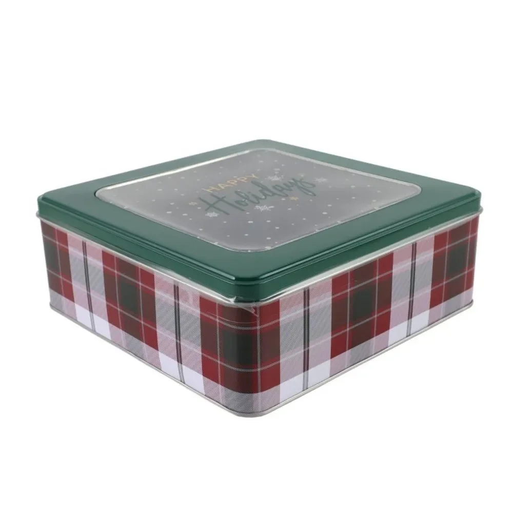 Cook With Color Green Plaid Holiday Tin Box (Happy Holidays)